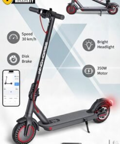 Wind Horse T1 Electric Lightweight Folding Scooter, 350W Motor, 36V 8Ah Battery, 8.5 Inches Tires, 30KM Range, 25KM/H Speed, Digital Display and App Control, E-Scooter with Helmet and Safety Vest