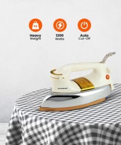 Olsenmark Automatic Dry Iron, Ironing Box with 60 Microns Nonstick Teflon Soleplate, Suitable for All Kinds of Fabrics, 1200 W OMDI1741 White/Silver/Gold