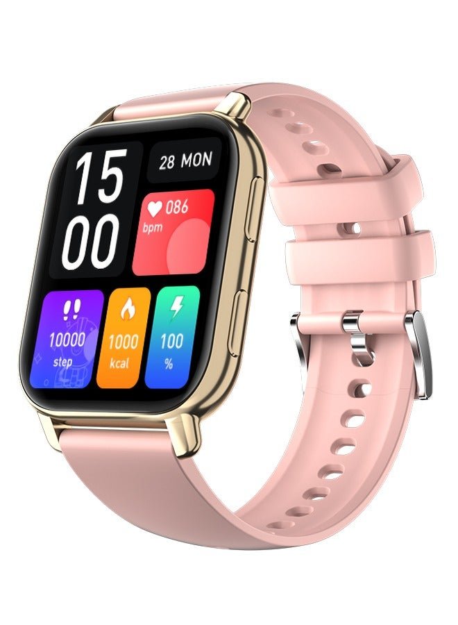 WAPIK Korean Brand P5S Smart Watch,Business Smartwatch,Waterproof Fitness Watch, Bluetooth Calling,Smart watch for Men, Zinc Alloy Vacuum Plating, Heart Rate Monitoring,Smart watch for women Gold dial + pink strap