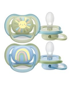 Philips Avent Soother Ultra AIR 0-6M For Boys, 2 Pieces | No.1 Brand Recommended by Moms Worldwide | Light, Breathable, BPA free, Orthodontic with Sterilization Case