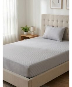 My Cotton 2-Piece Microfiber Single Fitted Sheet Set – Light Gray  Striped 90×190 cm with Full Elastic & 1 Pillowcase
