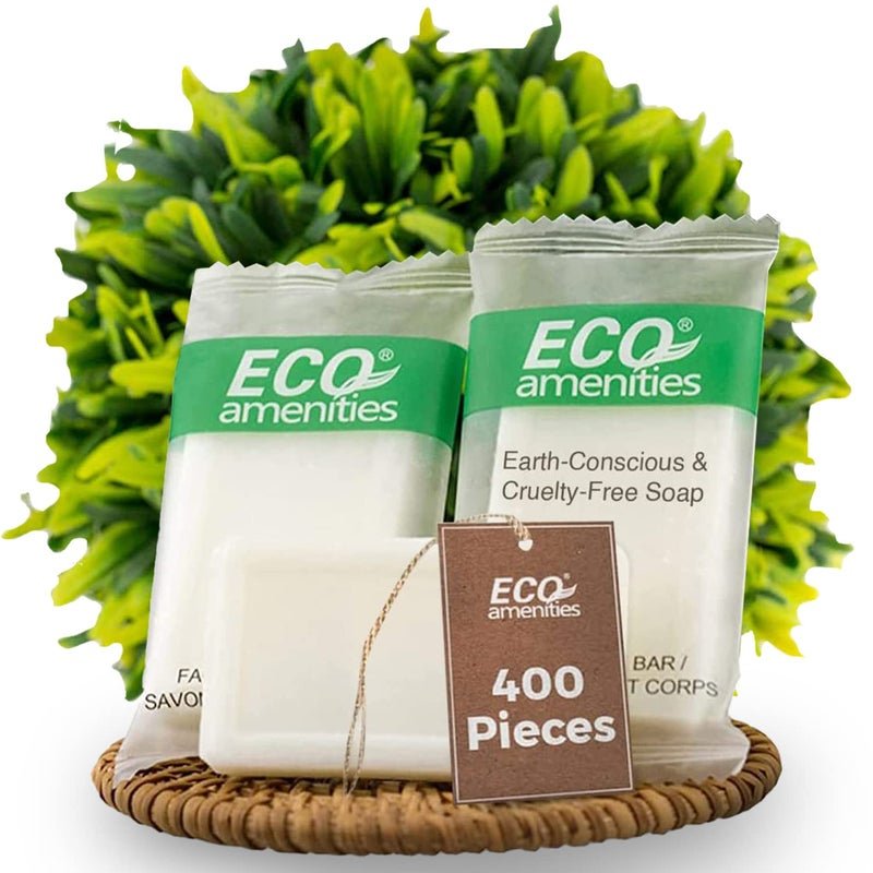 ECO amenities Travel Size Bar Soap 400 PACK 05 oz Mini Soap Bars Hotel Soap Bars Travel Size Toiletries Individually Wrapped Bulk Soap Bar Small Hotel Soaps for BNBs VRBO Inns and Hotels