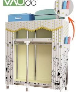 VAOdo Portable Closet Wardrobe, Dust-proof Clothes Storage Organizer, Super Load-bearing Clothes Hanging Closet, Cute Kitten Print, Non-Woven Fabric Cover 123*45*170CM