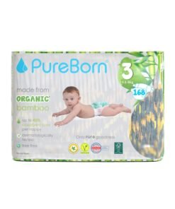 PureBorn Organic Diaper Size 3 Eco-Friendly Bamboo Diaper 5.5-8 Kg Bundle Pack 168 Diapers