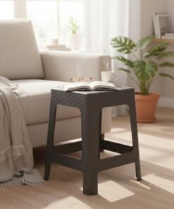 Alternative view of Marcolo Plastic Stool with Rattan Design – Lightweight, Weather & UV Resistant (Grey, 36×36×45 cm)
