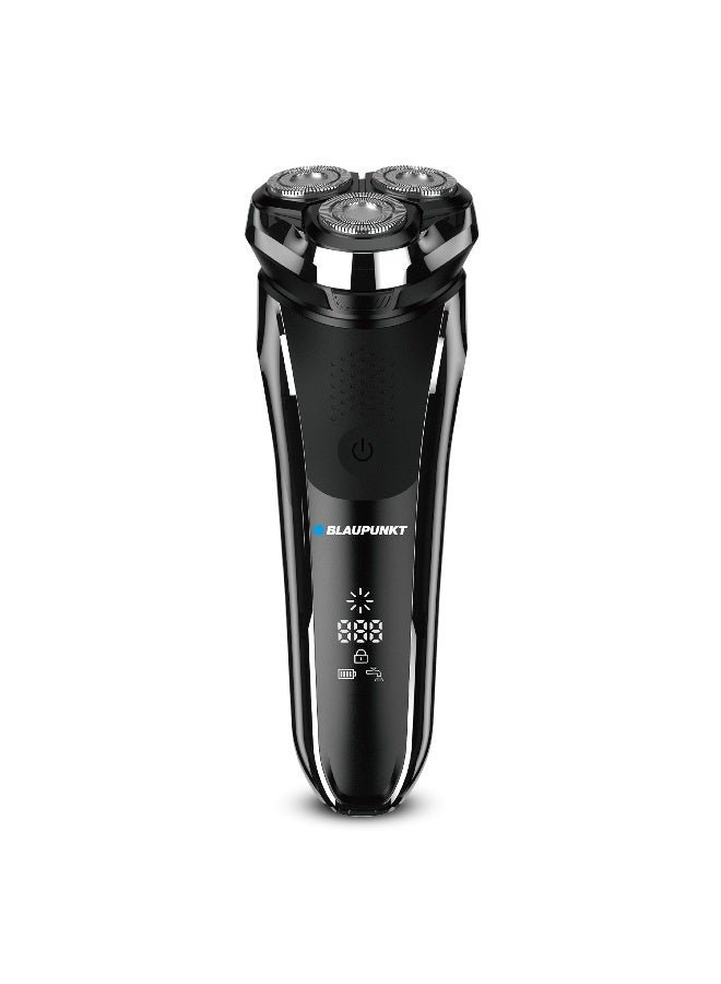 Blaupunkt Rechargeable Shaver With 3 Floating Heads Pop Up Trimmer USB C Fast Charging LCD Display 180 Minute Runtime Wet And Dry Waterproof Grooming Kit For Men Travel Lock Corded Cordless Use SVM422