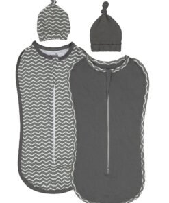 Moon Swaddle Pods With Beanie Pack Of 2 Front Two Way Zippered 0-2M Grey And Stripes Print