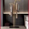 GUDOO Double-pole Coat Racks Freestanding Metal Gold Clothing Rack with 5 Hooks and Marble Base Modern Coat Hanger Stand for Entryway Living Room Bedroom