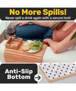 HOMESTAR Bamboo Wood Couch Armrest Tray , Detachable 2-in-1 With Base Organizer, Folding Snack Plate, Sofa Arm Table With Cup Holder For Drinks And Snacks, Compatible With Recliner & Loveseat , Brown , 41.5*34 cm