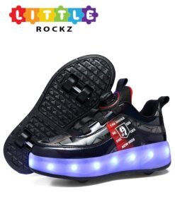 LITTLE ROCKZ Double Wheel LED Flash Light Fashion Shiny Sneaker Skate Heelys Shoes With Lightning Sole
