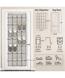 FASHION HOME 24 Large Pockets Over The Door Shoe Organizer Hanging Shoe Rack Behind Closet Holder Hanger