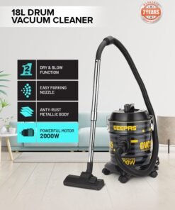 GEEPAS Drum Vacuum Cleaner- 18 L Dust Bag Capacity with Elegant Body, Metallic Tank/ Powerful Suction, Dry and Blow Function, Full Indicator/ Perfect for Home, Office, Apartments 18 L 2000 W GVC19045 Black, Yellow