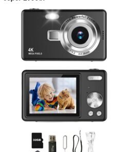 Super ZYouth Digital Camera for Kids, Anti Shake Video Camera with 16X Zoom & 1080P, Point and Shoot Camera 32GB TF Card, Compact Small Camera for Boys Girls, Black