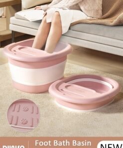 DUNISO Collapsible Foot Bath Basin with Lid, Portable Foot Soak Tub with Foot Massager, Folding Foot Tub for Soaking Feet, Pedicure Foot Spa Bucket for Relieving Fatigue And Body Stress, Multifunctional Bucket for Travel, Camping Washing