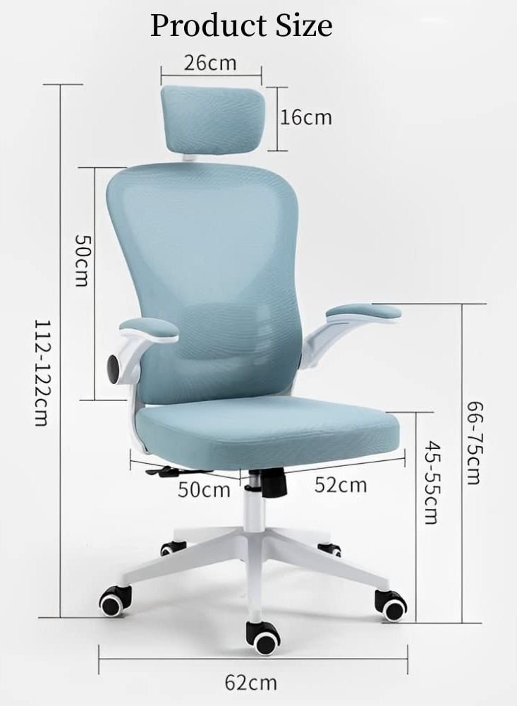 Arabest Office Chair, Task Chair, High Back Chair with Lumbar Support, Breathable Mesh Backrest and Adjustable Headrest Computer Chair, Gaming Chair (Blue) - Image 4