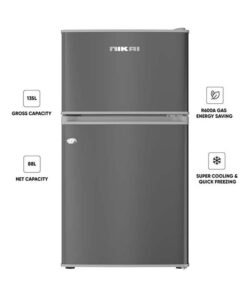 NIKAI 135L Gross / 88L Net, Small Double Door Mini Refrigerator With Vegetable Crisper And Adjustable Glass Shelves, Convenient Defrosting, Mini Fridge Ideal For Home, Kitchen, Bedroom, Office And Hotels 274 kW NRF135DDS Grey/Dark Silver