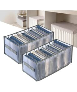 INFOSUN Wardrobe Clothes Organizer, 2 Pack 9 Grids Foldable & Washable Jeans Compartment Storage Closet Cabinet Organizer,Underwear Mesh Storage Boxes With Side Handles(9 Grids Grey-2pcs)