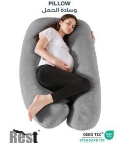 Rest Premium Velvet U Shaped Pregnancy Pillow  70x140cm  Maternity Full Body Pillow For Pregnant Women for Back , Hip , Neck and Knee Support with Removal Cover , Grey