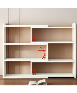 JCB CHIC 4-Tier Retractable wooden shelving, Expandable 60-110CM Wide, Large Corner Bookcase, Freestanding Book Storage Shelves for Home and Commercial Use