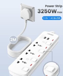 Lencent 2M Universal Power Extension Cord with USB Slots, Versatile 3 Way Outlets Power Strip with 2 USB Ports,Individually switched multi-plug charging adapter for Home,Kitchen,and Office (White)
