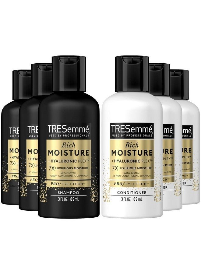TRESemmé Shampoo & Conditioner Sulfatefree Travel Size Moisture Rich Hair Treatment For Dry Damaged Hair Mini Shampoo & Conditioner Sets X 3 For Hair Repair Scented 3 Oz Ea (6 Piece Set)
