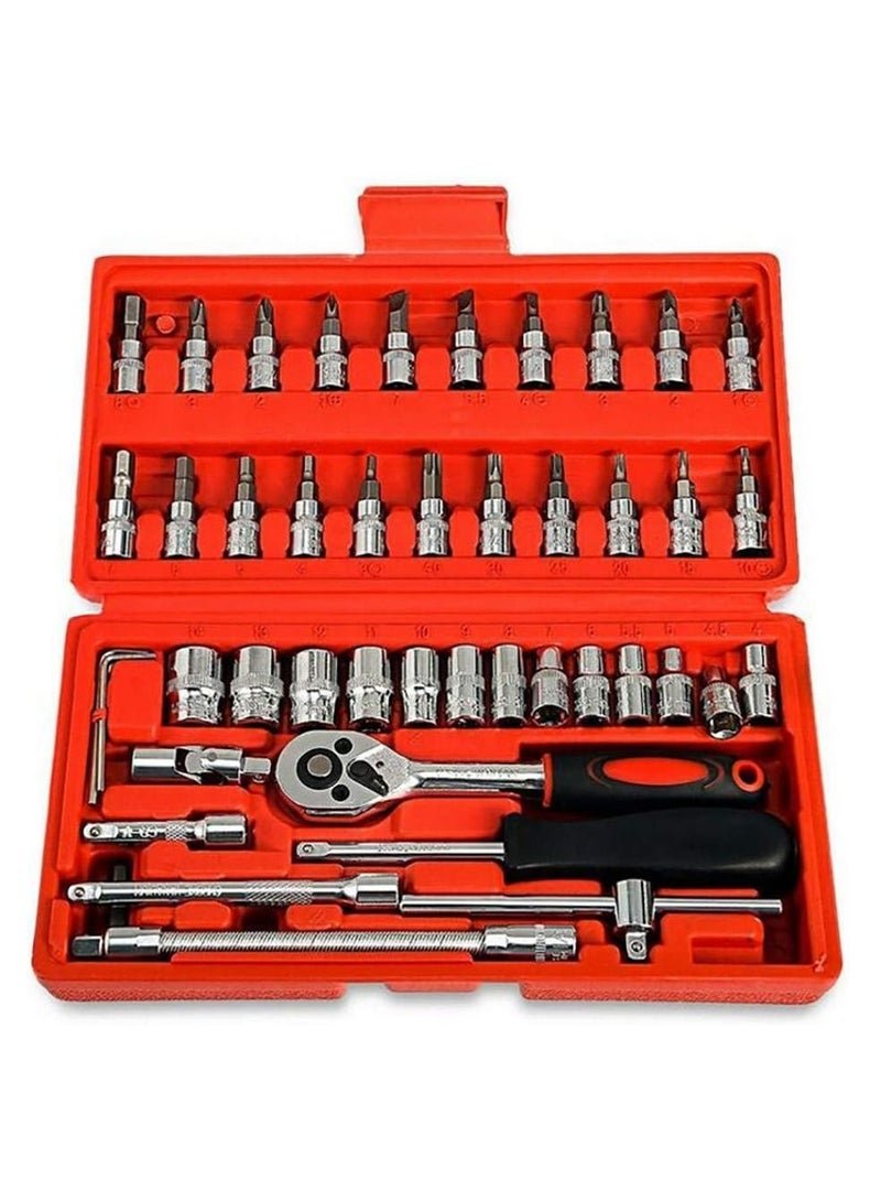 BLOOMING TIME 46 Piece Drive Ratchet Wrench Set Bit Socket Extension Bar for Auto Repairing Household use with Storage Case
