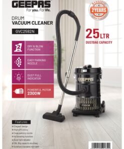 GEEPAS Drum Vacuum Cleaner With 25 L Dust Bag Capacity with Elegant Body, Iron Tank/ Powerful Suction, Dry and Blow Function, Full Indicator/ Perfect for Home, Office, Apartments/ 2 Years Warranty 25 L 2300 W GVC2592N Black
