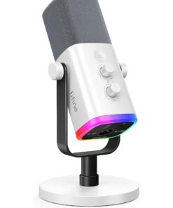 FIFINE XLR/USB Gaming Microphone for Streaming Podcasting, PC Computer RGB Mic, with Gain Knob, Mute Button, Monitoring Jack, Gamer Mic for Recording Video Creation-AmpliGame AM8 White