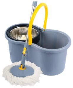 ESQUBE 360° Spin Mop bucket Set With Steel Bowl Grey/Yellow/Silver 25Liters