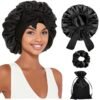 BOFAN Bonnet with Tie Band, Satin Hair Silk Bonnet for Sleeping Women, Sleep Bonnets for Women, Double Layer Sleep Cap for Curly Hair Braids（Black）