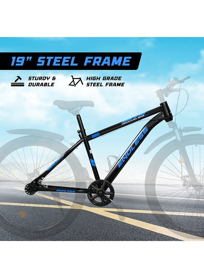 ENDLESS High Carbon Steel Mountain Bike|18 Inch Frame Size | 27.5 Inch Wheel Size | Single Speed | Dual Disc Brakes | Bike For Men & Women | Black Blue Color - Image 4
