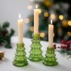 Home Care Christmas Candle Holders, Green Glass – Set of 3
