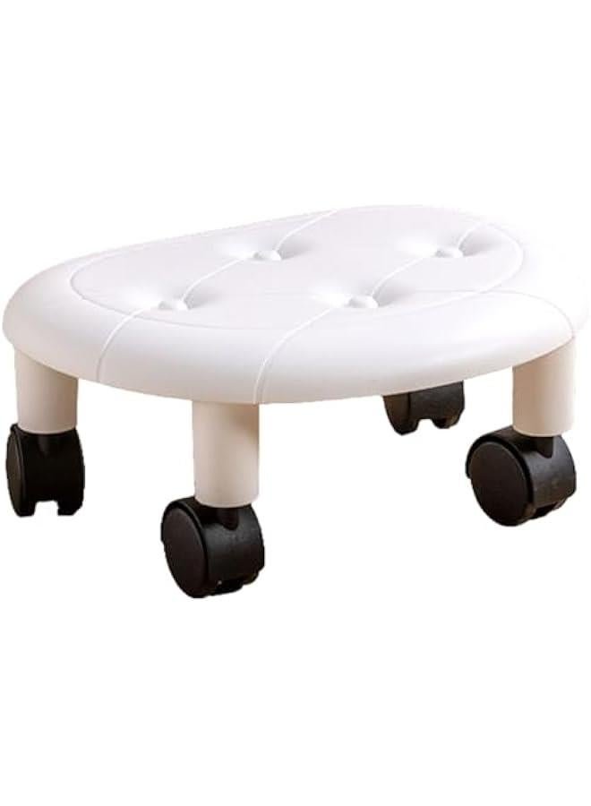 Round Low Rolling Stool, Universal Wheel Movable Mini Stool, Low Roller Seat Wheel Stool Chair Leather Little Low Small Stools Shoe Stool Swivel Stool for Home Office Sport