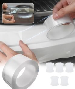 Motim 2 IN 1, 1 Roll Car Door Edge Guards, Door Sill Protector Sticker, Anti-Collision Protection Strip Wrap Film (1.28In/16.4Ft) and 5 Pcs Car Door Handle Sticker, Anti-Scratches, Car Door Cup Protector, Auto Door Handle Protective Film, Clear