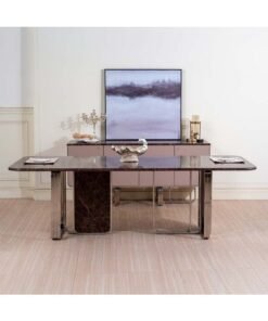 DANUBE HOME Devibar 1+8 Dining Set | 9-Piece Comfortable Dining Set | Kitchen Dining Table With 8 Dining Chairs | Modern Design Furniture For Dining Room Kitchen - Brown/Silver