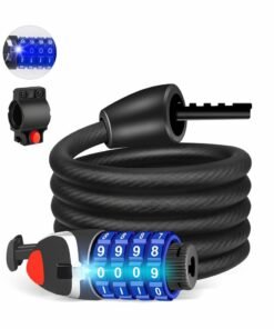 Barakah Bike Lock with LED Night Light 4-Digit Resettable Number Combination Cable Lock High Security Chain Lock for Bicycle Outdoors and Other Items That Need to Be Secured, 120cm/12mm (Black)
