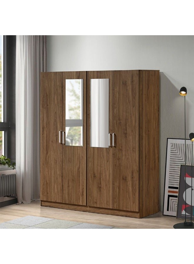 DANUBE HOME Supreme 4-Door Swing Wardrobe with Mirror – Spacious Bedroom Storage Cabinet with Hanging Rod & Shelves – Modern Wardrobe for Bedroom, Living Room, Hallway – Stylish Wooden Wardrobe for Home Organization