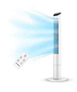 KHIND 45 Inch Oscillating Tower Fan With Remote Control and Touch Screen |7.5 hours Auto Timer Function With Three Speed settings |Home, Kitchen And Office Use|1 Year Brand Warranty 0.01 L 0.01 W FD301R White