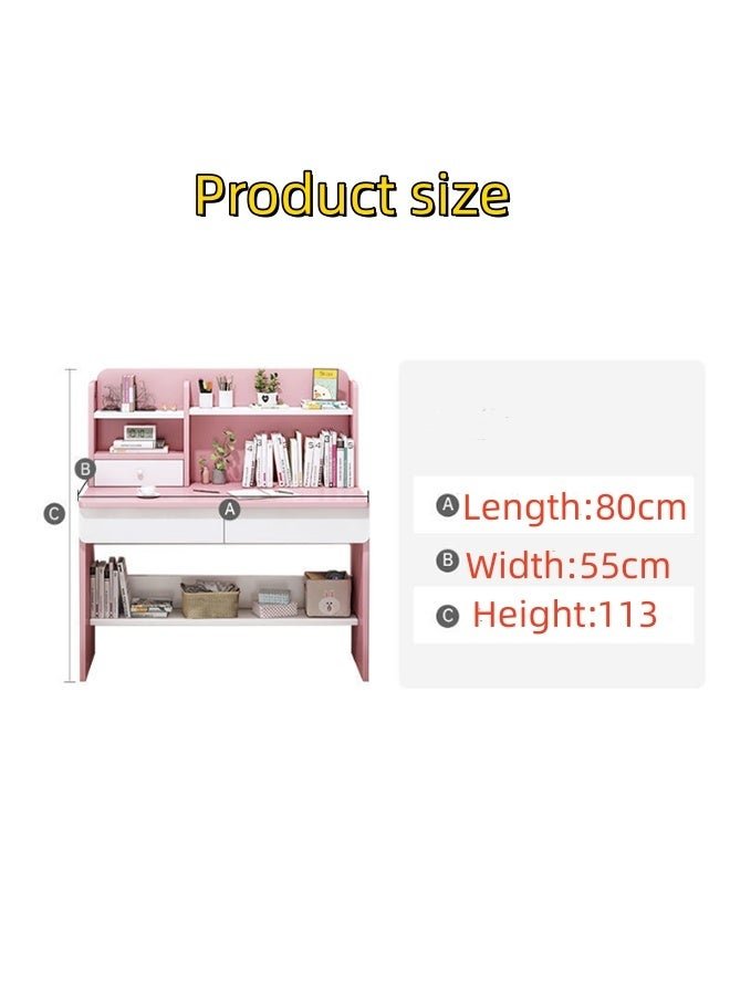 Computer Desk with Shelves, Gaming Desk with Hutch and Bookshelf,Study Table for Bedroom Space Saving with Storage Shelf, Home Office Desk for Writing Work, Easy Assemble(80*55*113cm)
