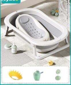 Bybeo 5 PCS Baby Bath Tub Foldable Bathtub With Baby Bath Chair + Shower Cap *1 + Washing Hair Shower Shampoo Cup *1 + Shampoo Brush *1