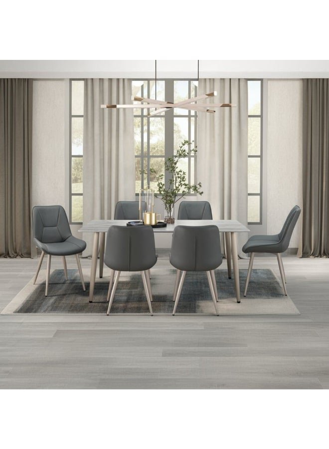 DANUBE HOME Neto 1+6 Ceramic Dining set 7-Piece Comfortable Dining Set Kitchen Dining Table With 6 Dining Chairs Modern Design Furniture For Dining Room - Grey