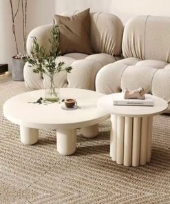 Alternative view of C&C Home Set of 2 Multipurpose Use Modern Design Coffee Tables Round Low Center Table Durable Wood Sofa Table With Plastic Legs for Living Room Home Office 70x37 and 50X45 CM