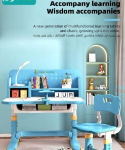 Bybeo Enlarged Kids Table and Chair Set, Multifunctional Children's Reading Study Activity Desk, Ergonomic Toddler Chairs, with Storage Drawer, Bookcase, Double Shelves, for School Student Writing Studying