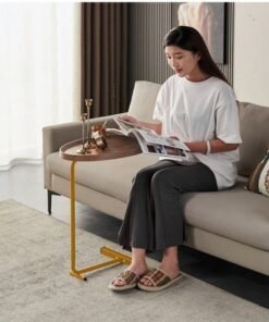 Alternative view of MIXDE C-Shaped Side Table, Coffee Table, End Table Under Sofa Living Room Table Snack Laptop Holder Stable Metal Frame for Bedroom Office Sofa Bed Side Table, Easy to assemble (White&Wood)
