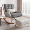 Raffine Set of 2 Modern Upholstered Recliner High Back Ergonomic Comfy Rocking Chair with Footrest Patio Rocking Chair Couch Lounge Single Sofa Chair for Balcony Outdoor Chair with Armrests Contemporary Accent Chair 60x80x70 and 53x40x32 cm (Fully Assembled)