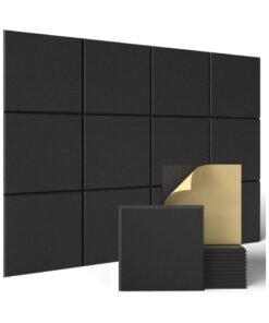 AUTOYSUR 12 Pack Acoustic Wall Panels with Self-Adhesive, 12" X 12" X 0.4" Sound Proof Foam Panels, Decorative Soundproof Wall Panels, Sound Proof Absorbing Tiles for Home & Offices, Black