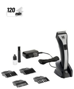 MOSER Chrom2Style Professional Cordless Hair Clipper For Men (Made In Germany) | Diamond Blade With Quick Change System | 120 Min Run Time And 6 Attachment Combs (1877-0150) Black/Silver