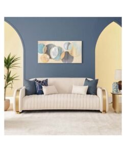 Danube Home Natsuda 3 Seater Fabric Sofa Modern Design Three Seat Sofas Comfortable Living Room Furniture L 229 x W 119 x H 85 cm Beige / Gold