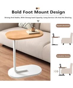 Alternative view of C Shaped End Table, Side Table for Couch and Bed, Small Side Table, TV Tray Table for Small Spaces, Living Room, Bedroom, Rustic Snack Table
