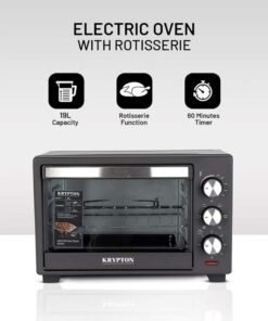 KRYPTON Electric Oven with Rotisserie Function, 60-Minute Timer, 6 Power Levels, Adjustable Non-Step Temperature Control, Stainless Steel Heating Elements, Heat-Resistant Tempered Glass Door, Auto Shut-Off, Compact Countertop Design 19 L 1280 W KNO6096 Black/Silver/Clear